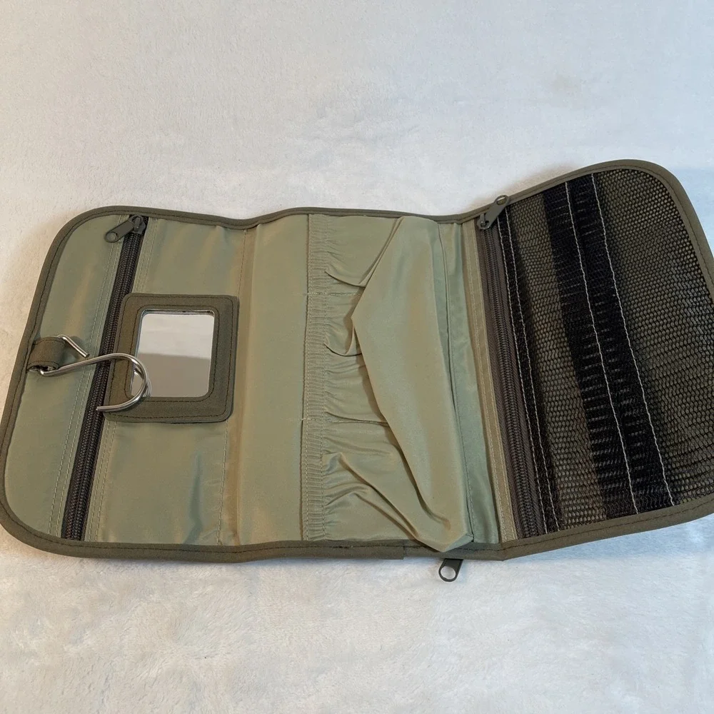 Olive‎ Green Suede Travel Hanging Toiletry Makeup Jewelry Organizer Adjustable